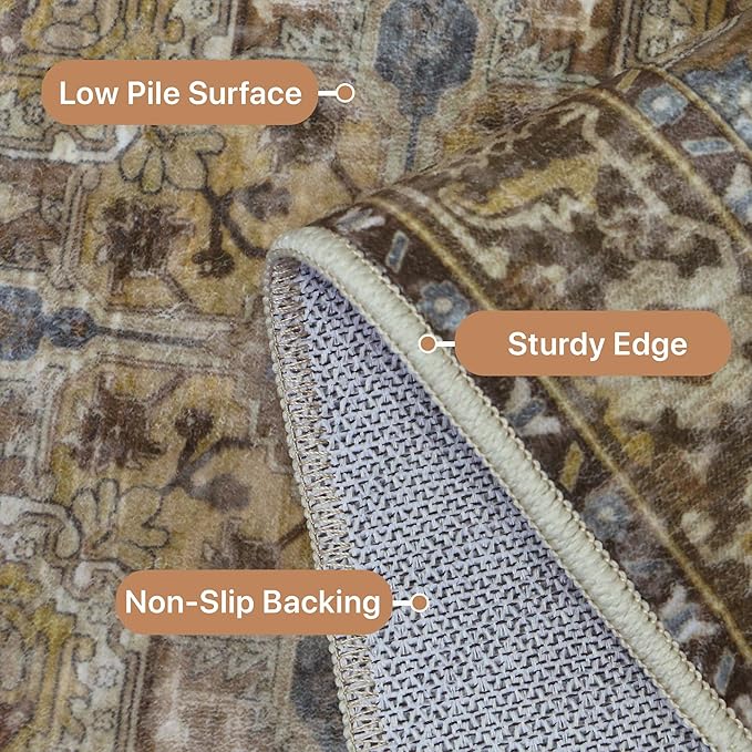 GENIMO 2'6''x8 Runner Rugs for Hallway, Machine Washable Non Slip Vintage Rugs, Low Pile Lightweight Soft Print Rug for enrtyway, Corridor, Home Office, Kitchen, Rustic Brown