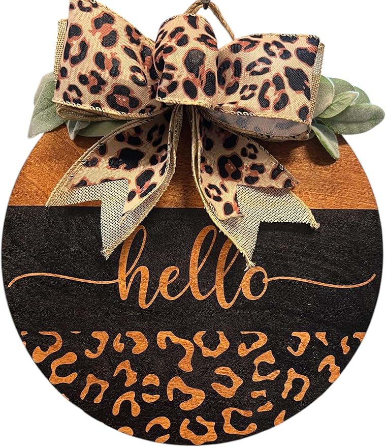 Wood front door sign Wood sign Home decor Welcome sign Sign for front door House warming gift Wedding gift (Hello Cheetah-UV025(A39) S003, 30" Width)