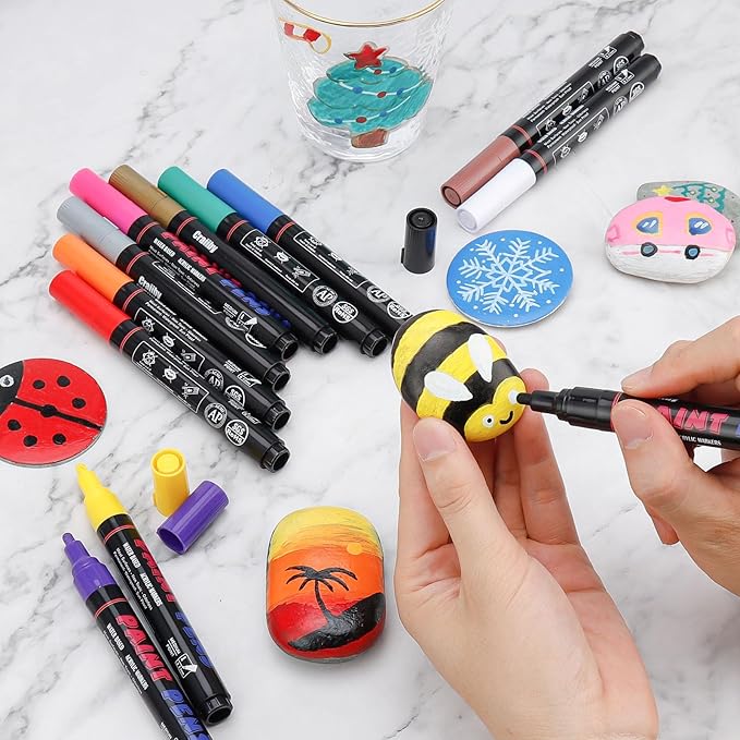 Craiiby Purple Paint Pens Paint Markers - 12 Pack Permanent Quick Dry Waterproof Marker Pens for Rocks Wood Fabric Plastic Canvas Glass Mugs Metal Tire Stone