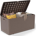 Decksplore 90 Gallon Pro Outdoor Storage Box Waterproof Lockable Resin Deck Box Large, Patio Storage Bin for Pool Accessories Cushion Furniture, Garden Tools, UV-Resistant Outside Delivery Brown