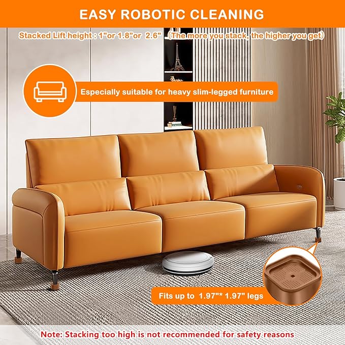 shouwuhho 12 Pack Furniture Risers Adjustable Bed Risers Heavy Duty Lifts Height 1", Square Stackable Bed Risers 1, 2 or 3 Inch for Desk Leg Table Couch Sofa Chair Bed Frame Legs Dorm, Brown