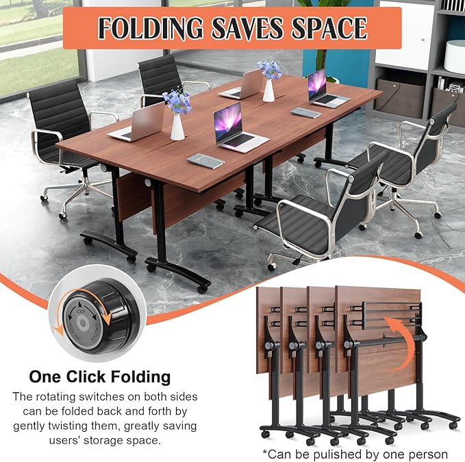 Conference Table,55.1''Folding Conference Room Table for 4-12 People,Mobile Flip Top MeetingTraining Table with Different Coulor and Styles for Offices, Classrooms,Meeting Room (4, 61''D)