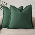 Foindtower Set of 2 Decorative Linen Fringe Throw Pillow Covers Cozy Boho Farmhouse Cushion Cover with Tassels Soft Accent Pillowcase for Couch Sofa Bed Living Room Home Decor, 18×18 Inch, Pine Green