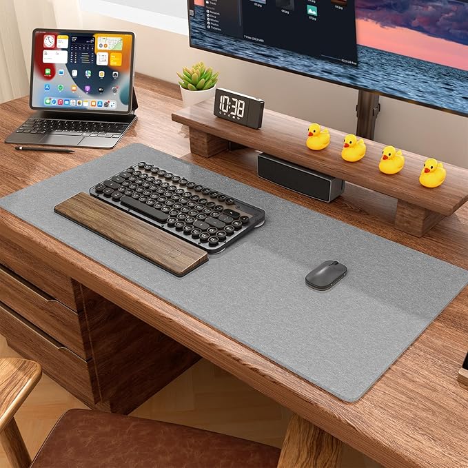 Auhoahsil Felt Desk Mat, Minimalist Large Mouse Pad XL 31.5 x 11.8 in, Desk Matt for Desktop, Keyboard, Laptop, Computer, Office, Work from Home, Gaming, Light Gray