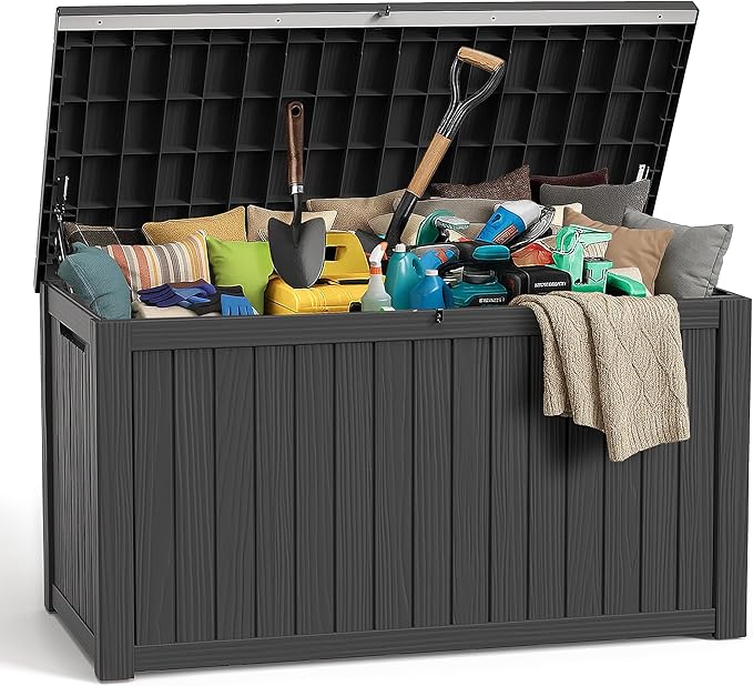 EasyUp 280 Gallon Deck Boxes Waterproof, Outdoor Large Storage Boxes with Lids, Outside Resin Storage Box & Deck Boxes for Patio, Garden Use(Black)