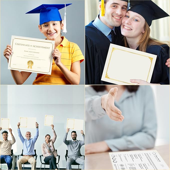 HAUTOCO 30 Packs Certificate Holders, Cream Color Diploma Folders Certificate Covers with Gold Foil Border for Letter Size 8.5x11 Cardstock, Award, Document, Graduation