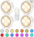 TECOMLIGHT Puck Lights with Remote Control, Battery Operated Wireless Under Cabinet Lighting, RGBCW Stick On Tap Lights for Kitchen, Shelf, 4 Pack - White