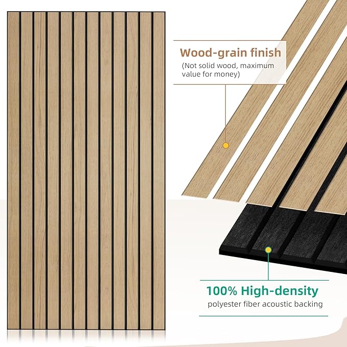 AUTORIFIC Wood Veneer Acoustic Panels, 4 Pack 47.2”x23.6” Sound Panels, Decorative Large Wood Panels for Wall, for Office,Home Theater,Studio,Living Room, Teak(Mitred)
