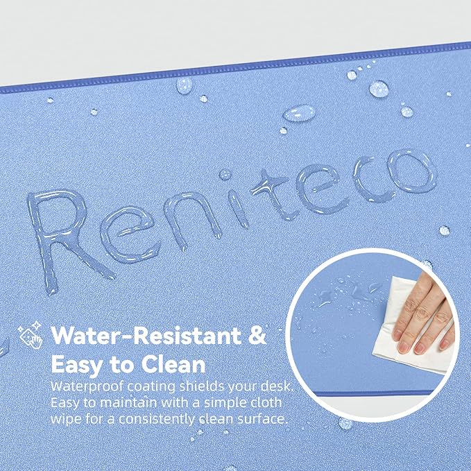 Reniteco Waterproof Large Gaming Mouse Pad with Durable Stitched Edges, Non-Slip Rubber Base, Grainy Jacquard Mouse Mat Desk Pad for Home Office Gaming, 27.6"x11.8"x0.12", Matte Blue