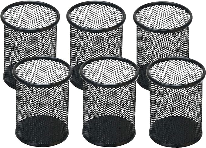 SNOW COOLER Pen Holder Pencil Holder Mesh Metal Pen Cup Holder Pencil Cup Holder for Desk Office Home Pen Organizer Black, 6 Pack