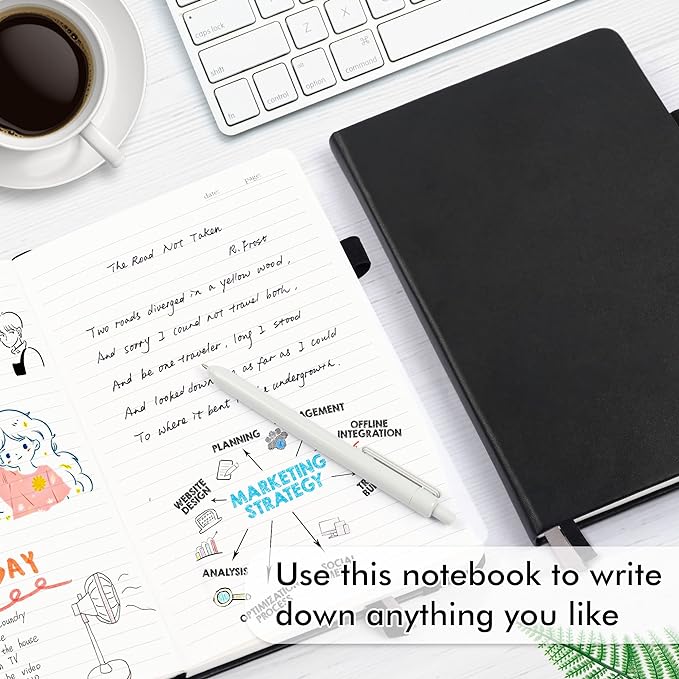 24 Pack Journal Notebook for Work, Feela Business Notebook Bulk Hardcover Lined Writing Journal with Pen Holder for Men Women Note Taking, with 24 Black Pens, 120 GSM, 5.1”x8.3”, A5, Black