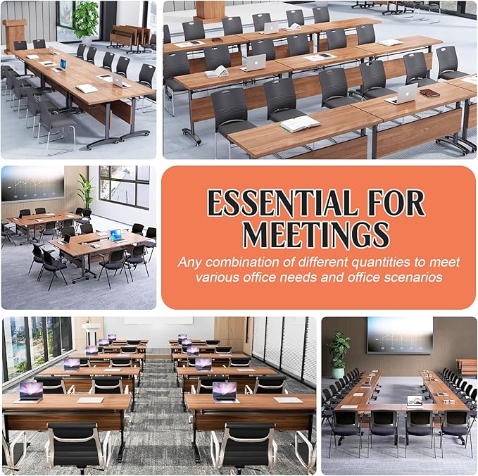 Conference Table,55.1''Folding Conference Room Table for 4-12 People,Mobile Flip Top MeetingTraining Table with Different Coulor and Styles for Offices, Classrooms,Meeting Room (4, 47.2''D)