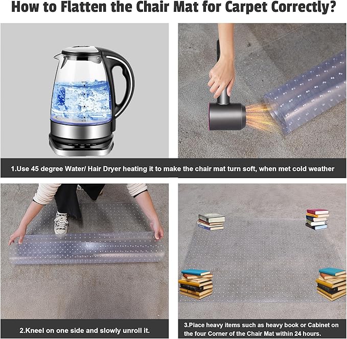 Office Chair Mat for Carpets - 46” x 60” Clear Carpet Chair Mats for Low Pile Carpeted Floors Home Office, Studded Floor Mat for Office Chair on Carpet