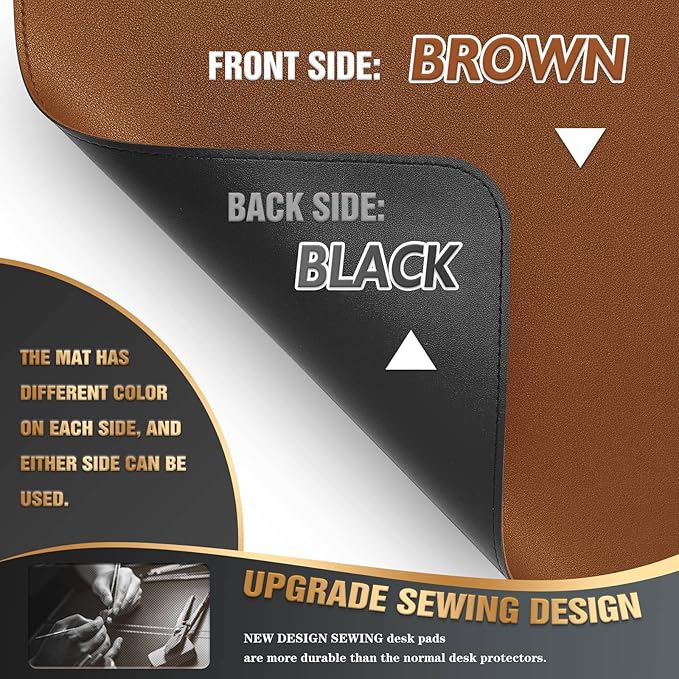 K KNODEL Desk Mat, Blotter, Dual-Sided Office Desk Pad, Waterproof Desk Mat for Desktop, Desk Blotters, PVC Leather Pad Protector (Brown, 23.6" x 13.8")