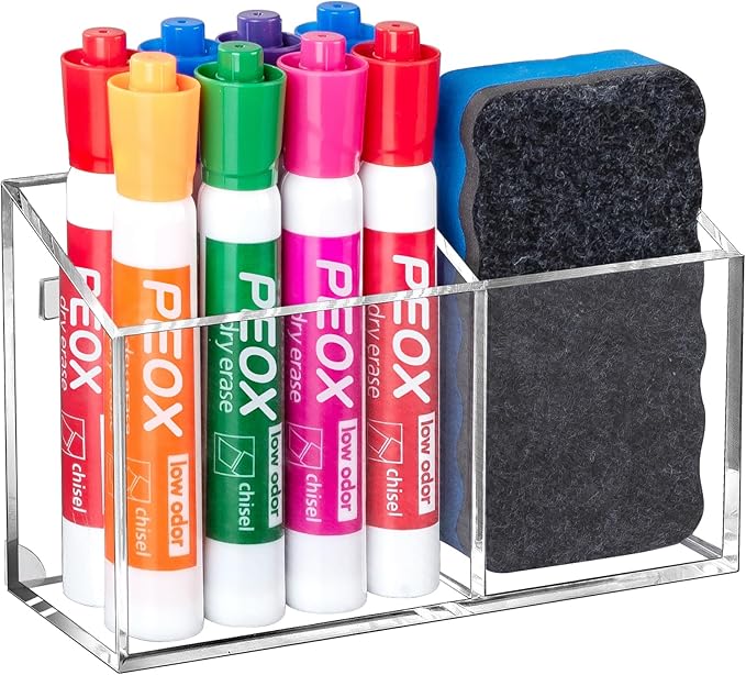 BEYGORM Magnetic Dry Erase Marker Holder for Whiteboard,Non-slip Acrylic Magnet Pen Holder for Fridge Refrigerator,Locker Organizer for Work,Locker Accessories,Pencil Cup for Desk,Marker Organizer