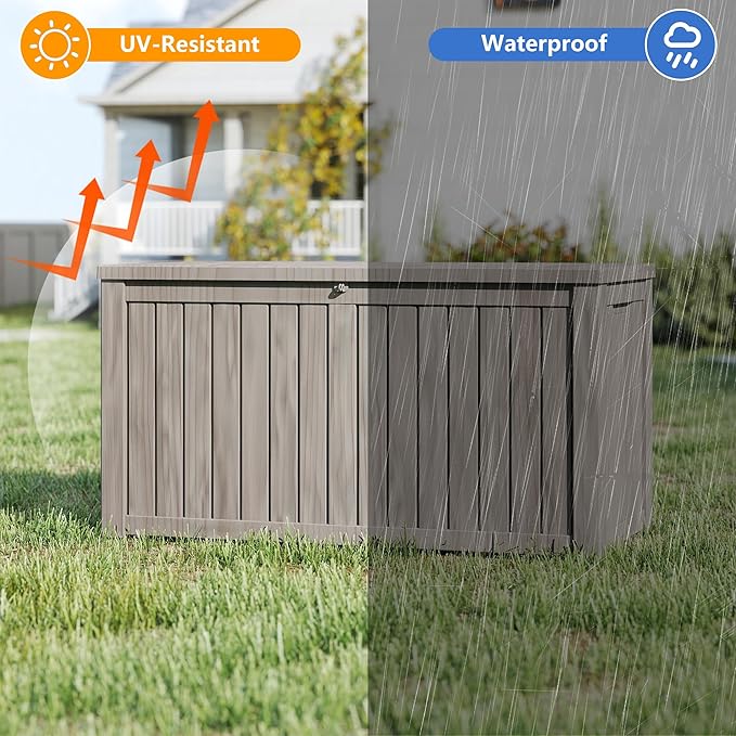 Yardgrace 150 Gallon Outdoor Storage Box Waterproof, Resin Deck Boxes with Lockable Lid & UV-Resistant for Patio, Pool, Garden Furniture Cushions & Accessories, Coffee
