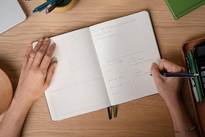 Anecdote 2026 Planner: 52 Week Daily Planner, Yearly, Monthly & Weekly Workflow for Planning Your Success – Vegan Leather Hardcover, Start Anytime & Achieve your Goals - Olive Green