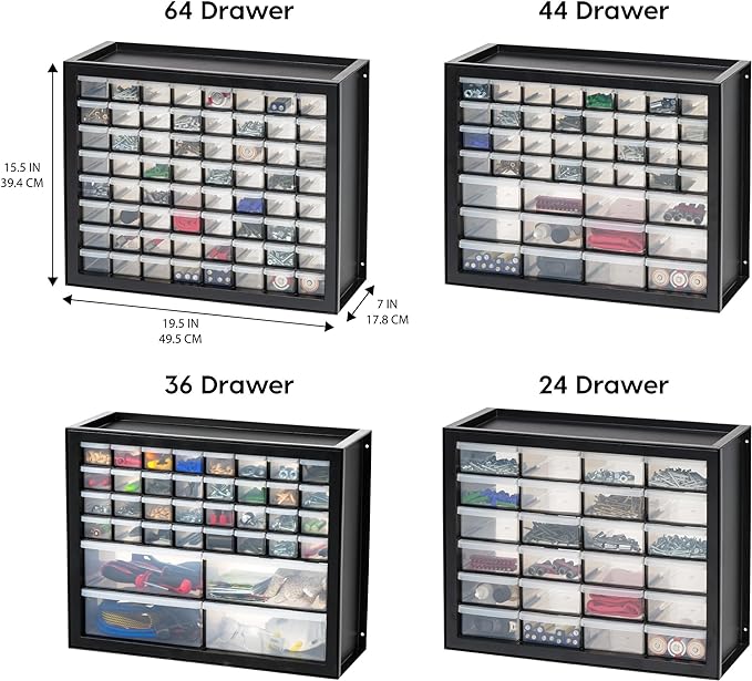 IRIS USA Screw Tool Organizer Small Parts Cabinet, 36-Drawer, Electronics Hardware Nuts and Bolts Plastic Storage Drawers Garage Storage, Stackable Bead Craft Organizer Building Bricks Sorter, Black