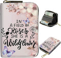 BWEGRHE Cute Credit Card Holder with Zipper, Sakura Butterfly RFID-Blocking Card Case Small Wallet for Women Men, Multi-slot Card Organizer Case Travel Accordion Wallet