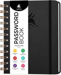 Clever Fox Password Book Spiral – Mini Internet Address & Password Organizer with Laminated Alphabetical Tabs – Small Password Keeper Journal – Hardcover, Pocket Size, 4.7x5.7” (Black)