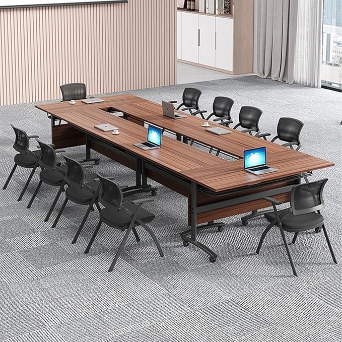 Conference Table Foldable Meeting Tables,Flip Top Mobile Training Table The folding conference table With Silent Wheels Is Convenient And Fast,Modern Mobile Meeting Tables (2pack 140*60*75)
