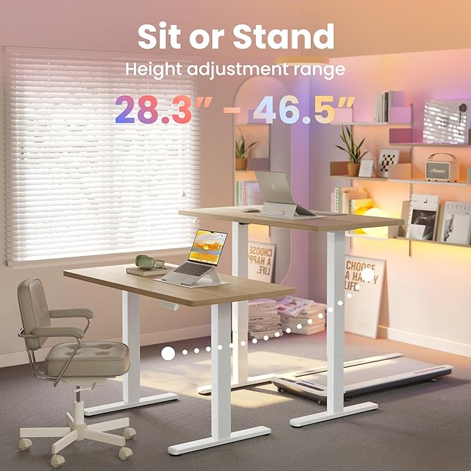 HUANUO 48" x 24" Electric Standing Desk Adjustable Height, 4 Memory Height Settings, Headphone Hook, Cable Manager, Sit Stand Up Desk for Home Office & Computer Workstation, Natural