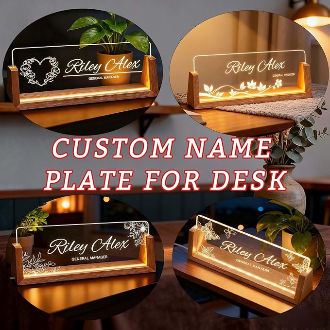 Personalized Desk Name Plate, Custom Light Up Acrylic Office Sign for Coworker Boss Teacher Gift, Employee Recognition, Professional Workplace Decor