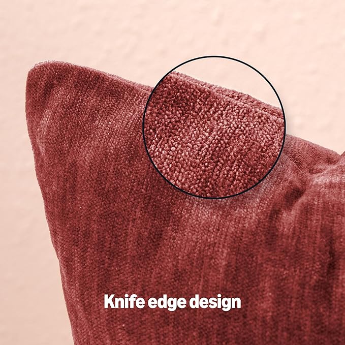 Amazon Basics Chenille Throw Pillow Covers, Home Decor Cushion Cover for Bedroom Living Room Couch Bed, 20" W × 20" L, Burgundy
