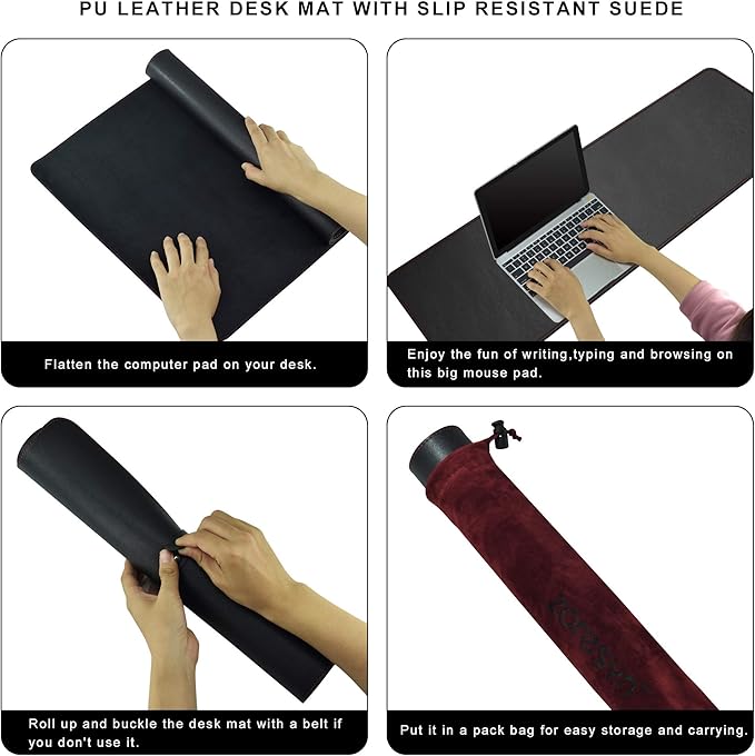 ZORESYN XL Large Desk Pad (47.2" x 15.8") - PU Leather Office Desk Mat for Keyboard and Mouse - Waterproof Surface with Nonslip Base - Black Extended Mouse Pad for Home & Office