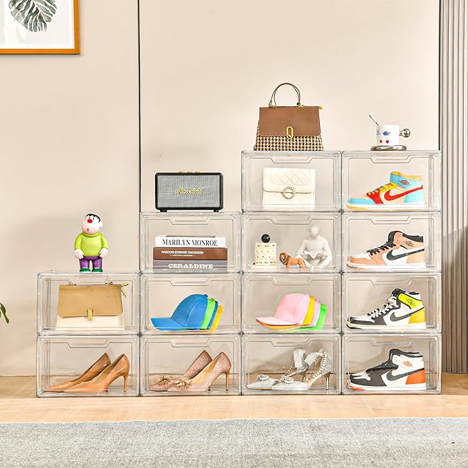 KOKOIN Magnetic Acrylic Clear Shoe Boxes – 360° Transparent Stackable Sneaker Storage & Organizer Box, Professional Shoe Display Case & Multipurpose Storage Bin for Closet (10pcs)