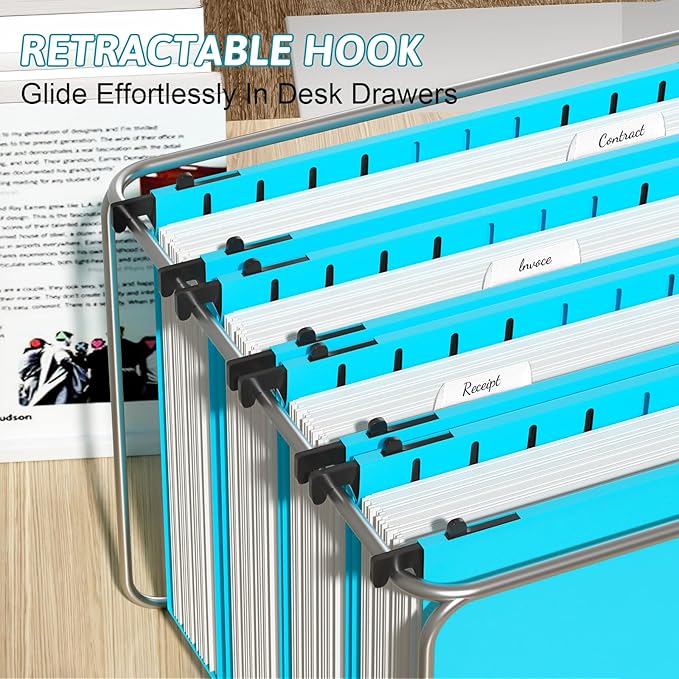 Nordun Extra Capacity Plastic Hanging File Folder Letter Size,12 Pack Reinforced Hang Folders with Heavy Duty 2 Inch Expansion, Durable Hanging Organizer Designed for Bulky Files, Assorted Colors