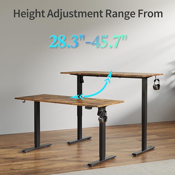 Agilestic Electric Standing Desk, Large 60 x 24 Inches Height Adjustable Desk, Sit Stand up for Work Office Home, Ergonomic Rising Computer Table with Memory Preset, Rustic Brown