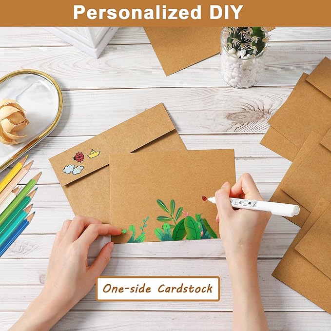 Silunkia 100 Packs Brown Blank Greeting Cards and Envelopes 4 x 6 Heavyweight Flat Cardstock and A4 Envelopes Printable Self Seal for Graduations, Invitations, Thank You Cards, Mailing