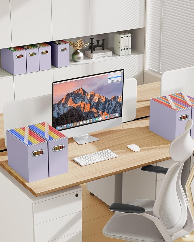 Oterri Cardboard File Organizer Box for Hanging File Folders Letter Size,File Box for Computer Desk,File Cabinet,Working Home,Office,Classroom (Purple, Letter Size - 6 Packs)