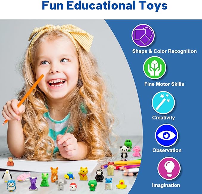 Gomimeor 65 Pcs Animal Erasers for Kids, Pencil Erasers Bulk, Cute Animal Erasers for Classroom Prizes and School Supplies, Assorted Colors