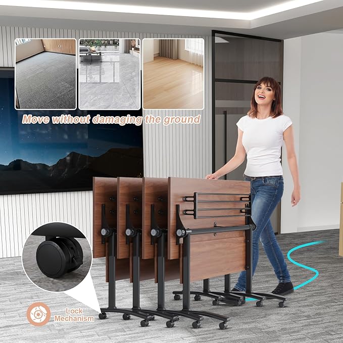 Conference Table Flip Top Mobile Conference Room Tables,Folding Conference Table with Wheels,Large Meeting Training Seminar Table Saving Space for Office Classroom(6D,55.1'')