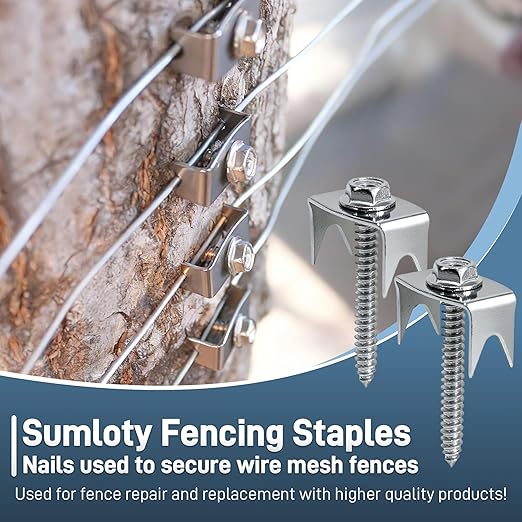 Sumloty 100-Pack 304 Stainless Steel Fence Staples, 1.6 Inch Reusable Fence Screw Nails for Wire Mesh and Woven Fencing, Easy Install with Power Drill