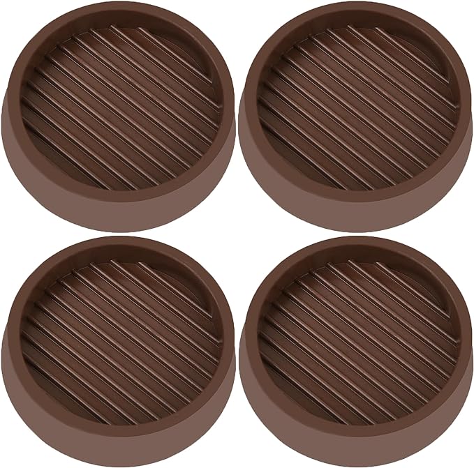 VOCOMO 3X3 Round Rubber Caster Cups, Non Slip Furniture Pads, Anti-Slip Gripper, Anti Skid Furniture Feet, Anti Slide Floor Protector for Bed Couch Table Chair Stoppers - Brown, 4 Pack