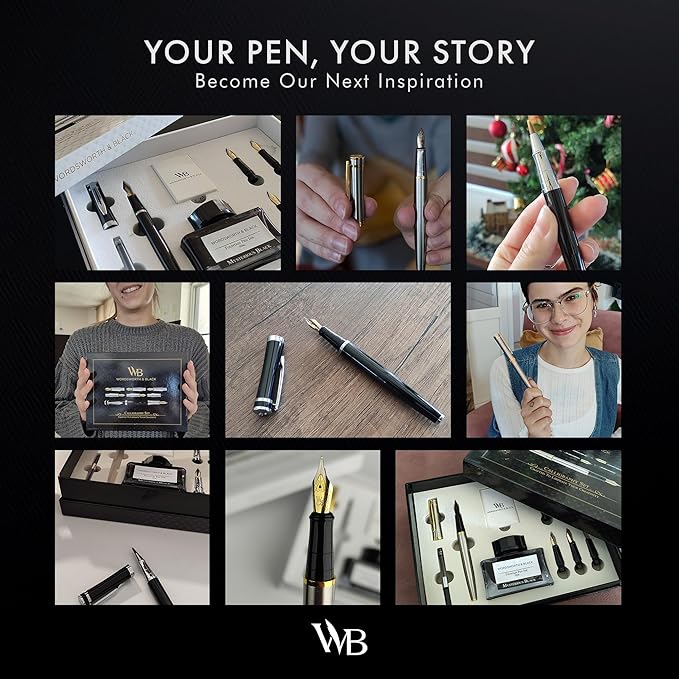 Wordsworth & Black Fountain Pen Gift Set, Includes Ink Bottle, 6 Ink Cartridges & A Refill Converter, 4 Replacement Nibs, Premium Package, Journaling, Calligraphy, Smooth Writing Pens [Silver Chrome]