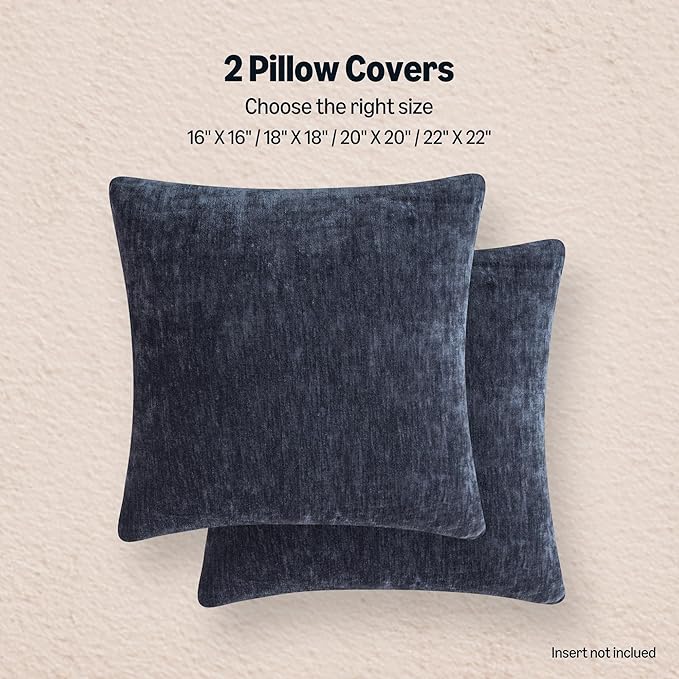 Amazon Basics Chenille Throw Pillow Covers, Home Decor Cushion Cover for Bedroom Living Room Couch Bed, 18" W × 18" L, Navy Blue