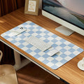 Ohocut Checkered Desk Mat, 31.5" x 15.7" Large Cute Sky Blue Aesthetic Retro Accessories, PU Leather Computer Laptop Desk Mat Mouse Keyboard Pad, Desk Writing Makeup Mat for Vanity/Work/Home Decor