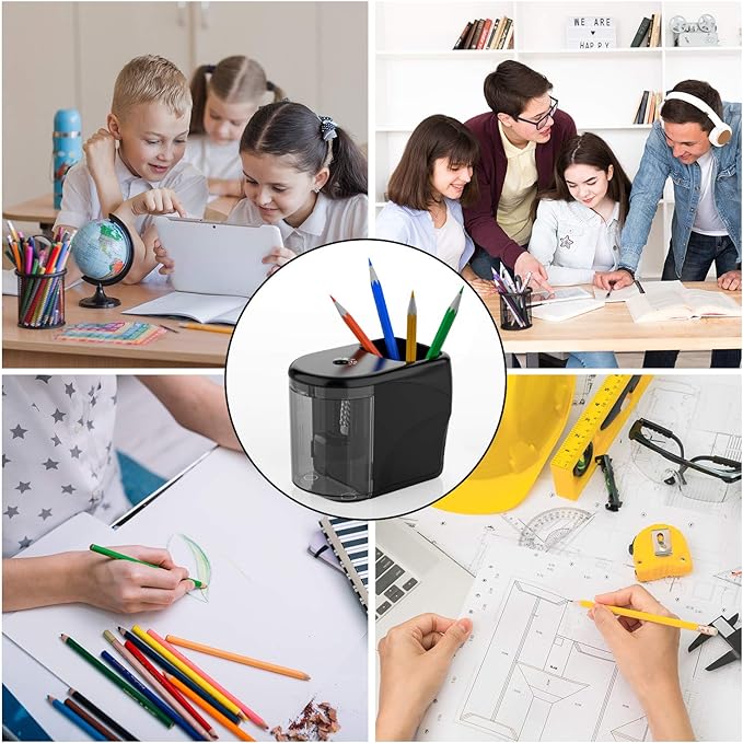 Electric Pencil Sharpener Heavy-Duty Helical Blade Sharpener with Adapter/Battery Operated for No.2/ (6-8mm) Pencils with Auto Stop & Cleaning Brush in School/Classroom/Office (Black)