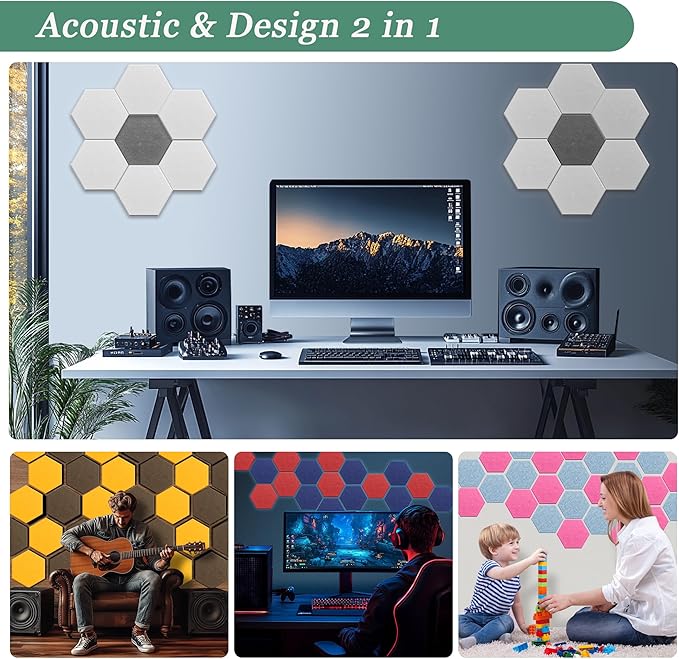 Hexagonal Acoustic Panels-12 Pack High-Density Sound Absorbing Panels 12"X10"X0.4" for Enhanced Noise Reduction, DIY Design, Idea for Studios, Offices, and Home Theaters(Coffee Brown)