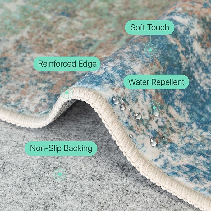 GENIMO Washable Rugs 5x7 Area Rugs for Living Room Bedroom, Modern Lightweight Rug Ultra Soft Indoor Area Rugs 5x7 for Dining Room, Low Pile Carpet with Non Slip Backing, Blue Green