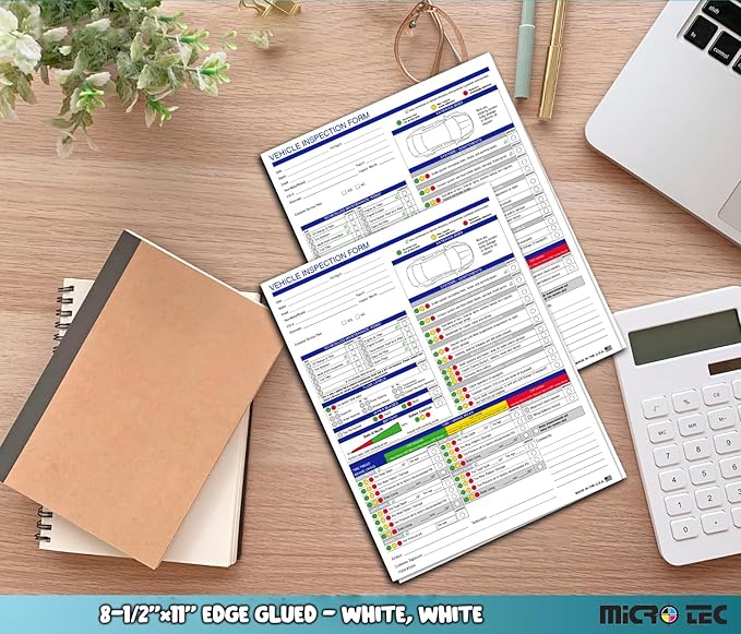 Multi-Point Inspection Form for Vehicles – 2-Part Carbonless Vehicle Checklist Pad – 8.5" x 11" Inspection Report – Edge-Glued, Manufacturer Recommended – White - Pack of 500