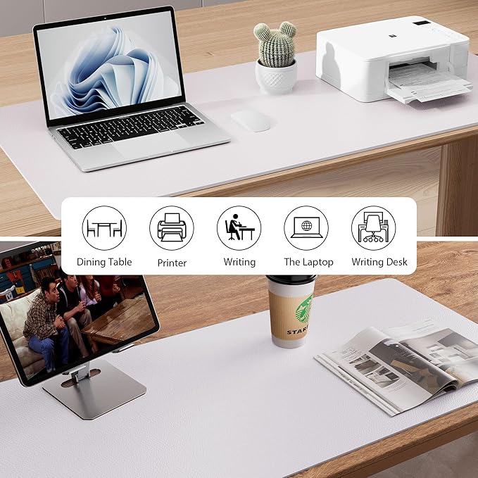 Aothia Faux Leather Desk Mat – Large Mouse Pad, Non-Slip PU Leather Blotter, Waterproof Writing Surface for Office and Home (Pale Lavender White, 47.2" x 23.6")