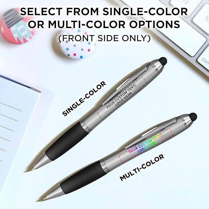 DISCOUNT PROMOS Custom Stylus Ballpoint Pens Set of 10, Personalized Bulk Pack - Black Ink, Great for Office, School, Business, Tradeshows, Events - Black