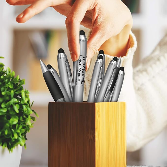 DISCOUNT PROMOS Custom Stylus Ballpoint Pens Set of 50, Personalized Bulk Pack - Black Ink, Great for Office, School, Business, Tradeshows, Events - Black