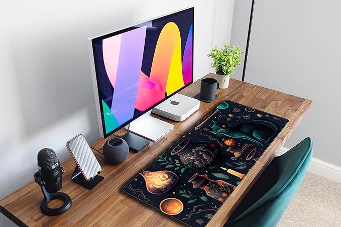TENG DA QING Anime Blue Cat Kawaii Cats Mouse Pad, XL Large Extended Gaming Desk Pad, Women Desk Decor Pad Computer Laptop Keyboard and Wireless Mouse Mat with Stitched Edges 31.5x11.8 in