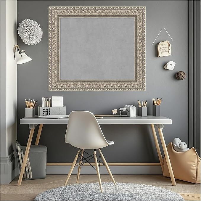 Amanti Art Silver Framed Magnetic Board 27x31 Medium Vision Board for use with Magnets, 100% Metal Sheet to Display Items as Office Decor or for Home Organization in mudroom, Kitchen or Kids Room